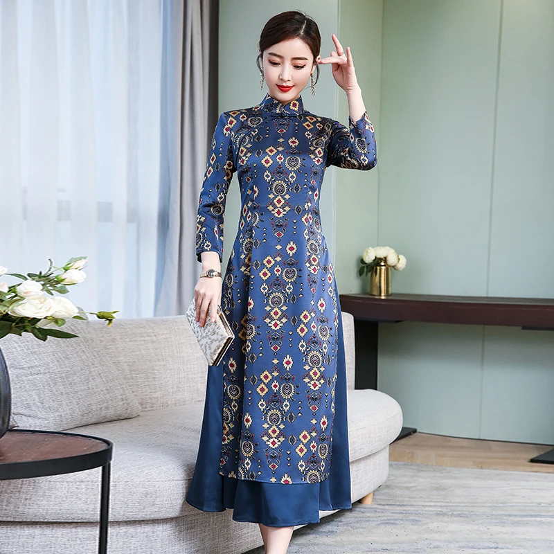 Винтаж ropa aodai Вьетнам длинное платье Чонсам для женщин традиционная одежда ao dai