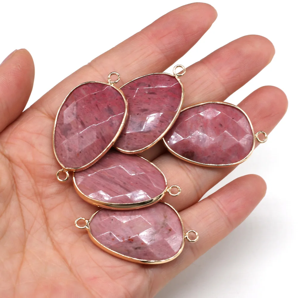 

Natural stone drop-shaped Pendants Rhodochrosite double hole connector for Jewelry Making DIY necklace Bracelets accessories