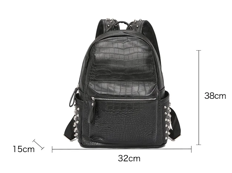 fashion rivets men backpack large capacity crocodile pattern nlaptop backpack 15 6 casual travel bag pu leather black backpack free global shipping