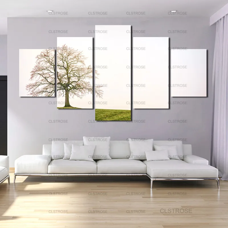 

5Pcs Decorative Poster Light Tree and Green Grass Canvas Painting Home Wall Art Canvas Hd Printing Irregular Decorative Painting