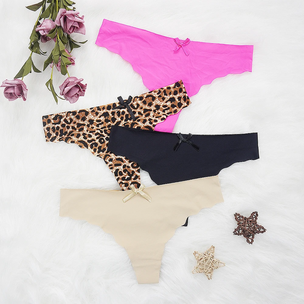 

3pcs/lot Women Sexy G String Fashion Silk Leopard Panties Low Waist Thongs