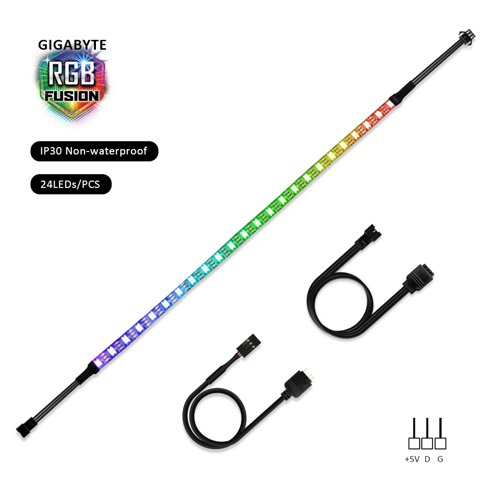24LEDs IP30 Адресуемая RGB Светодиодная лента для ПК, WS2812b цифровой светильник для ПК, для GIGABYTE RGB Fusion 3 pin 5V добавить коннектор на материнскую плату - Испускаемый цвет: 24LEDs IP30