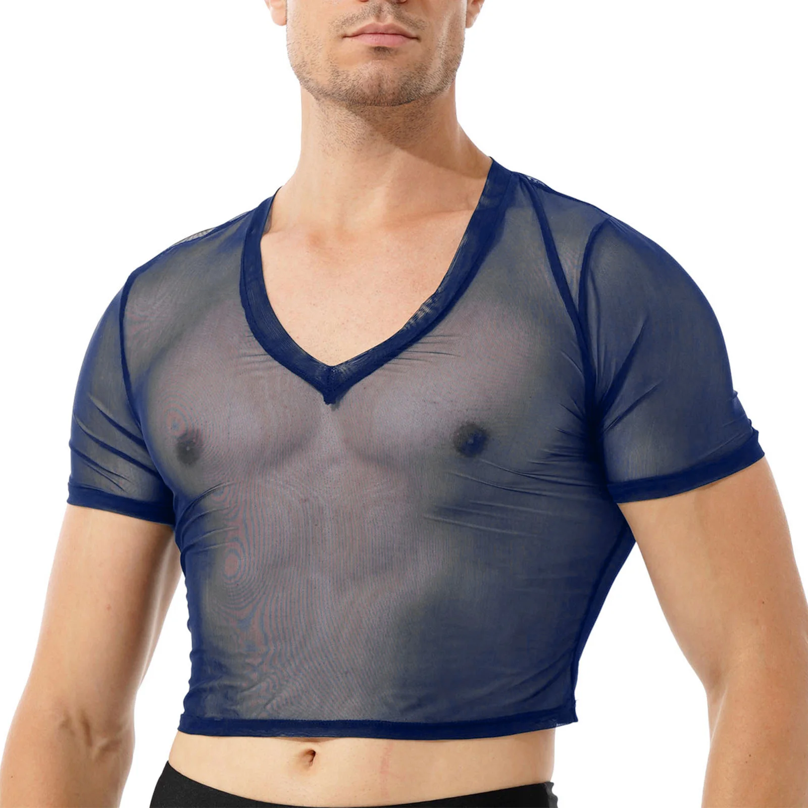 Мужские футболки с коротким рукавом прозрачная сетчатая укороченная футболка в