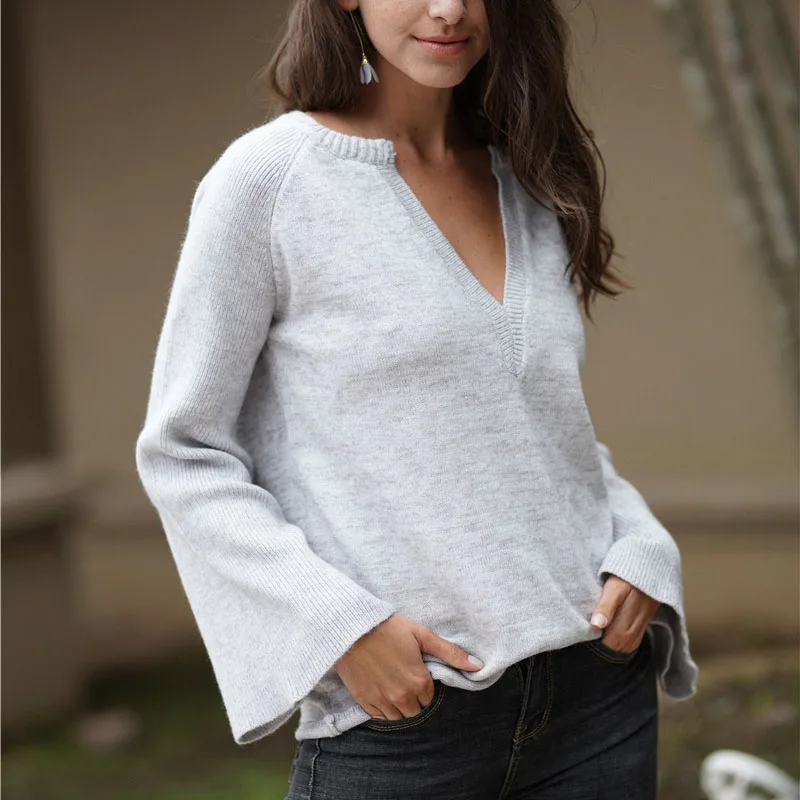Осень 2019 женский свитер однотонный пуловер темперамент для путешествий