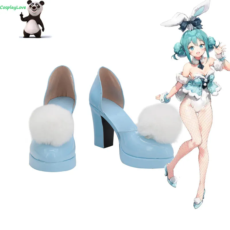 

CosplayLove Vocaloid Miku Bunny Girl White Rabbit Blue Cosplay Shoes Long Boots Leather Custom Made