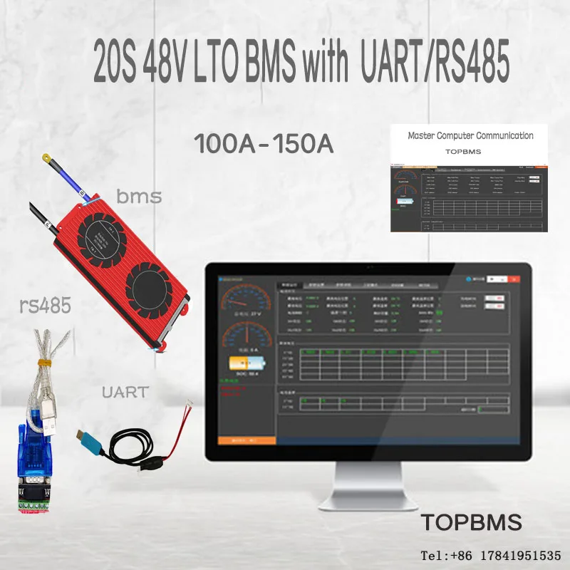 

BMS 20 S Bluetooth 48V 100A150A активация одной кнопкой BMS RS485 CAN NTC UART для LTO аккумуляторов 2,3 V 2,7 V, подключенных в 20 series