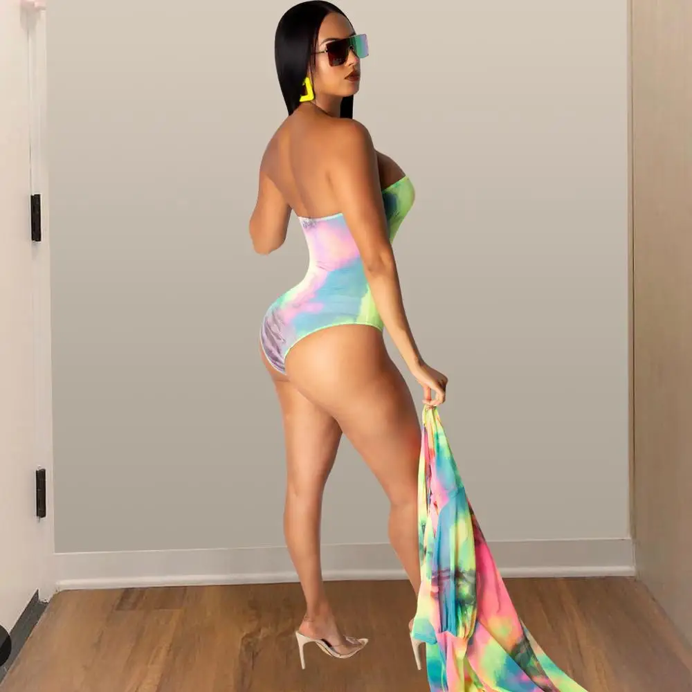 Новинка накидка летняя женская пляжная одежда Радужная без бретелек боди бикини