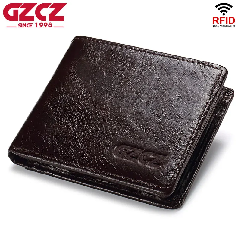 GZCZ Rfid 100% кошелек из натуральной кожи для мужчин Crazy Horse кошельки Портмоне Portomonee