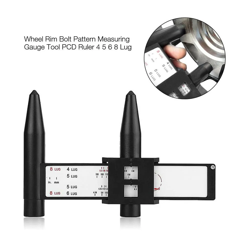 

Wheel Rim Bolt Pattern Sliding PCD Measuring Tool Gauge Ruler 8 Holes PCD Ruler Lugs Hub Pitch Measurement Tool