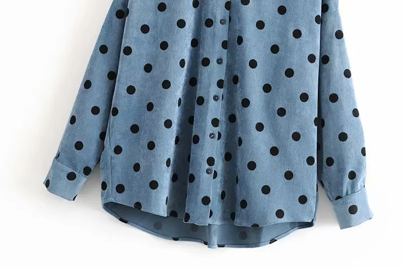 Женская Вельветовая блузка в горошек с длинным рукавом и отложным воротником