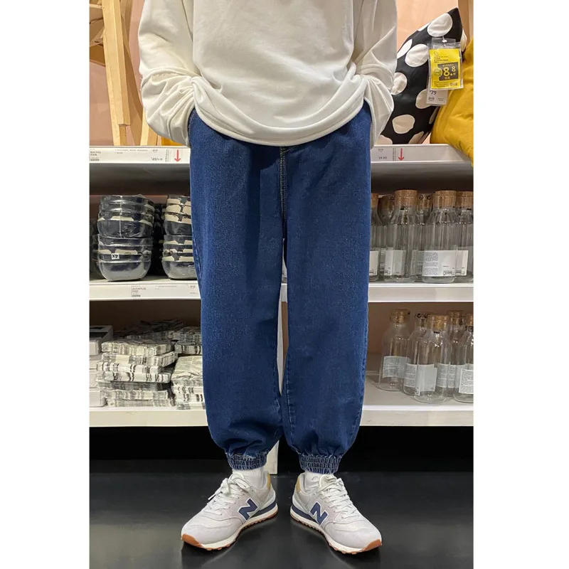 

Men's jeans 2021 spring winter new solid color elastic waist loose casual sports pants trousers youth fashion men personality