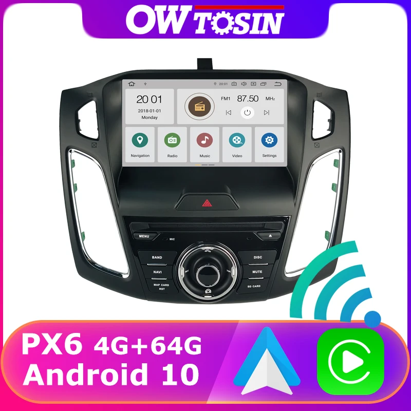 Радиоприемник PX6 4 Гб + 64 ГБ для Ford Focus 3 2015 2018 Android 10 GPS радио беспроводной Carplay TDA7850