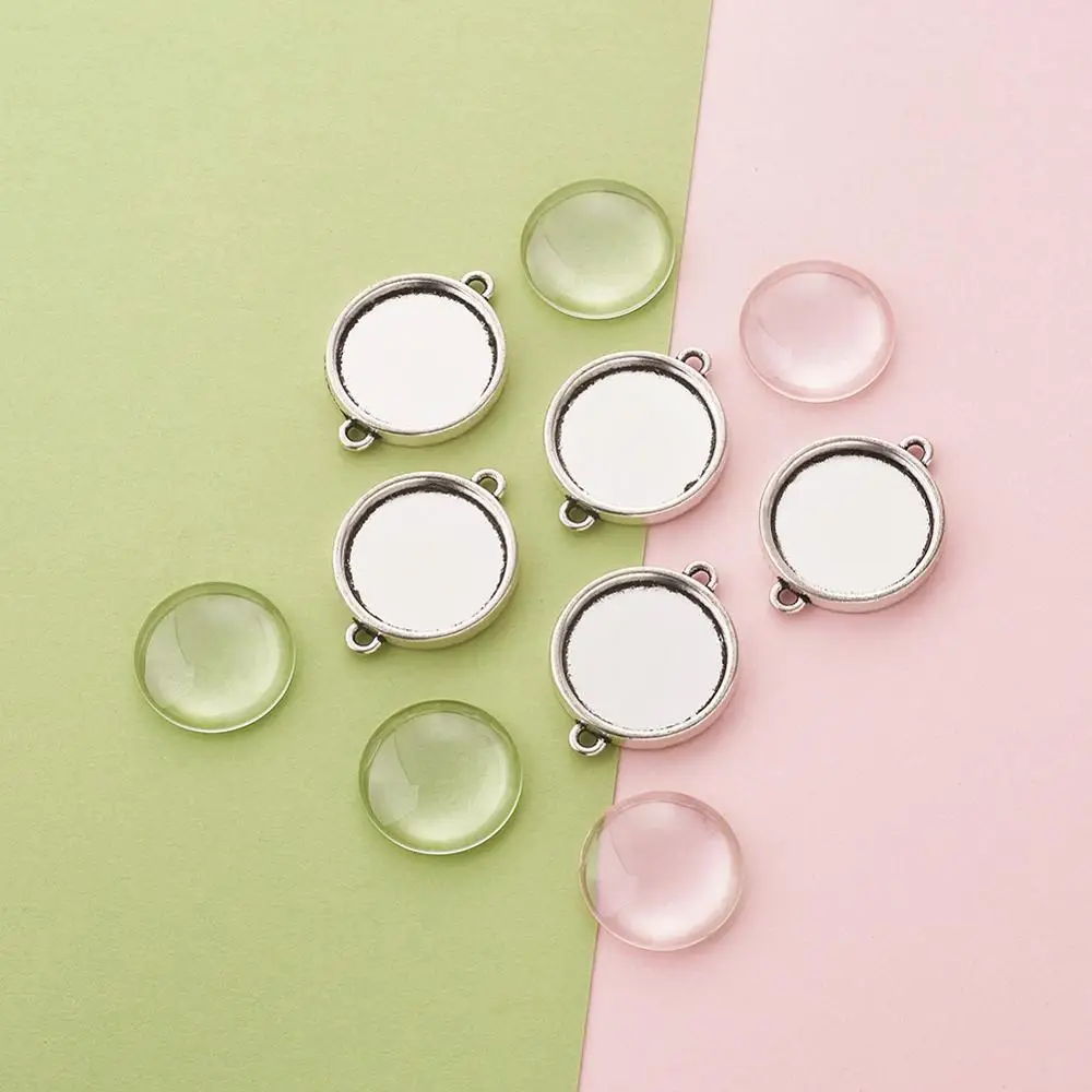

10Sets 20mm Clear Domed Magnifying Glass Cabochon Cover for Flat Round DIY Photo Alloy Link Making Antique Silver Color