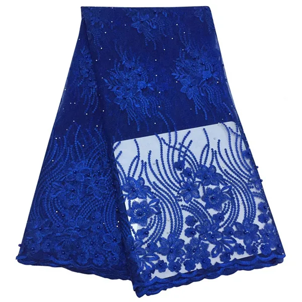 royal blue Новейшая африканская кружевная ткань с цветочной вышивкой нигерийские швейцарские кружева с бисером высокого качества для свадебного платья - Цвет: royal blue