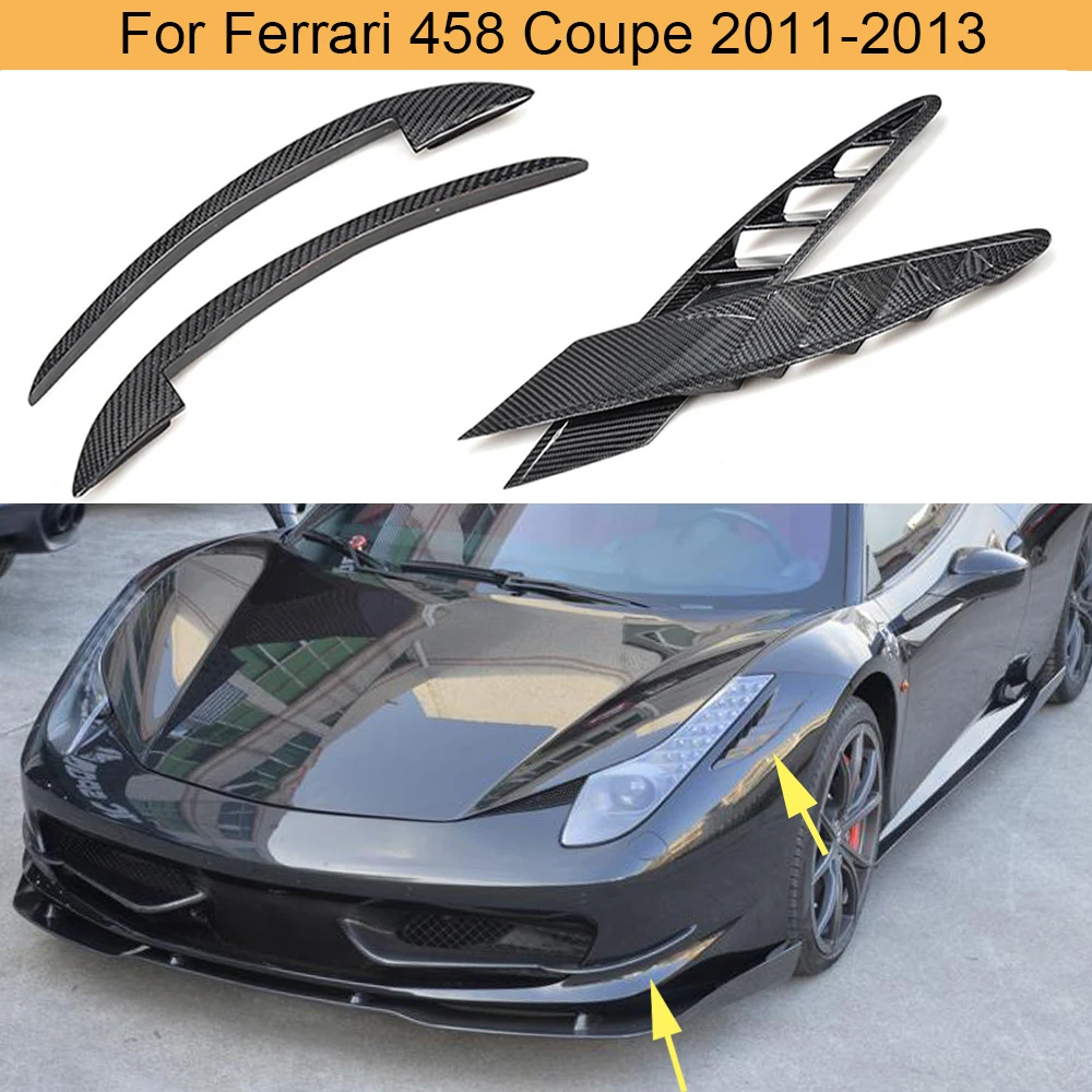 

Carbon Fiber Front Air Intake Flow Vents Trims For Ferrari 458 Base Coupe 2 Door 2011-2013 Front Bumper Canards Splitters Fins
