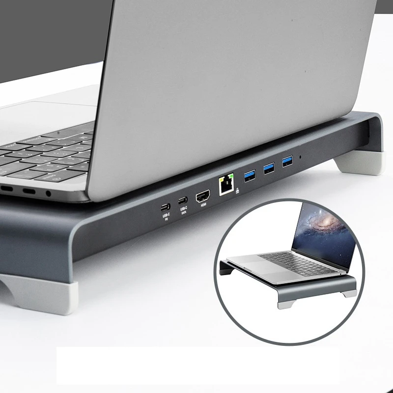 Vaydeer Aluminum Monitor Stand Desktop Display Riser with Type-C/USB3.0/HDMI Multi Interface Converter for Computer PC/Laptop