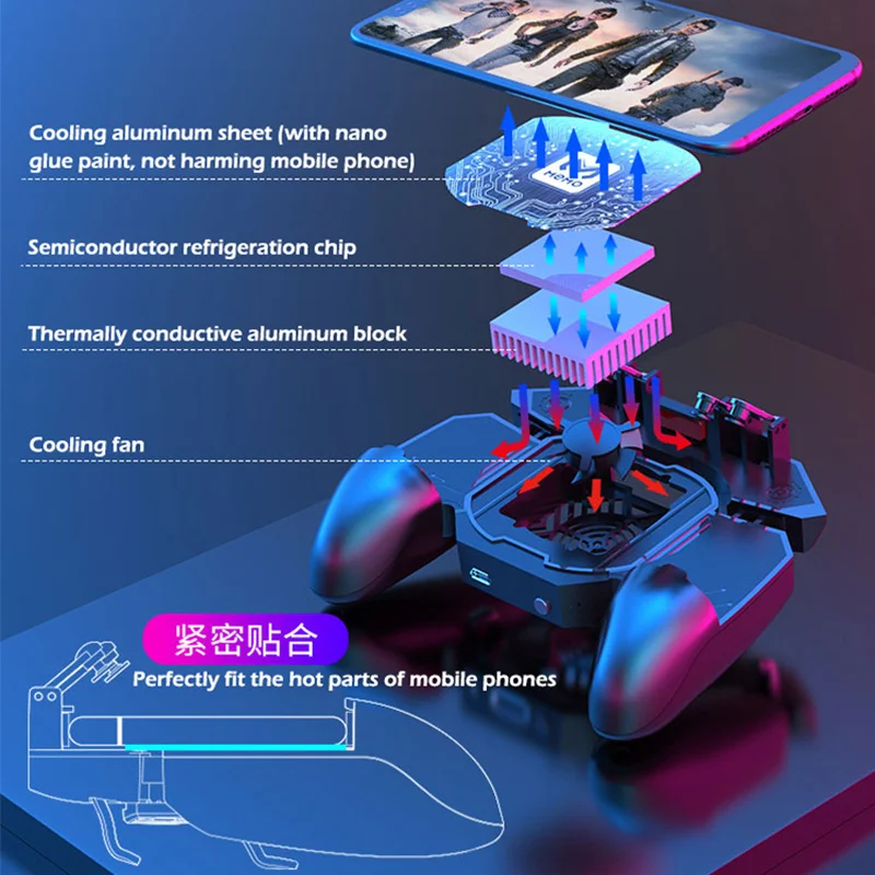 cooling fan pubg controller semiconductor cooler six finger game trigger shooter joystick gamepad for android iphone phone free global shipping
