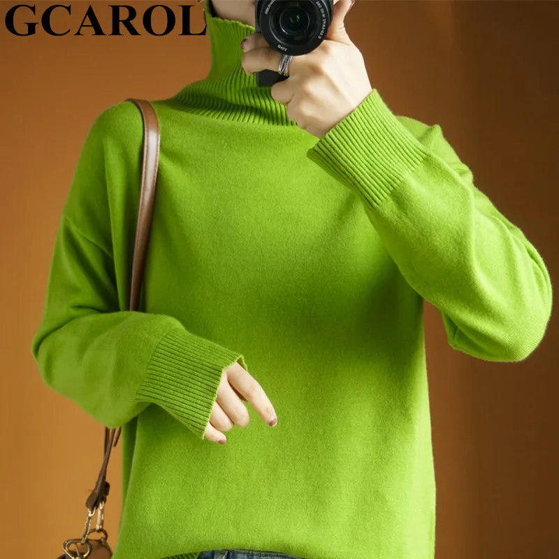 

GCAROL Women Turtleneck Sweater 30% Wool Thick Tops Minimalist OL Jersey Warm Casual Oversize Knit Jumper Pullover Autumn Winter