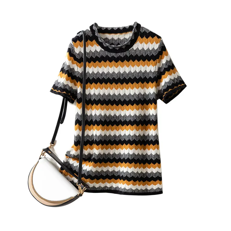 

Свитер женский кашемировый в полоску, с рукавом до локтя, 100% шерсть