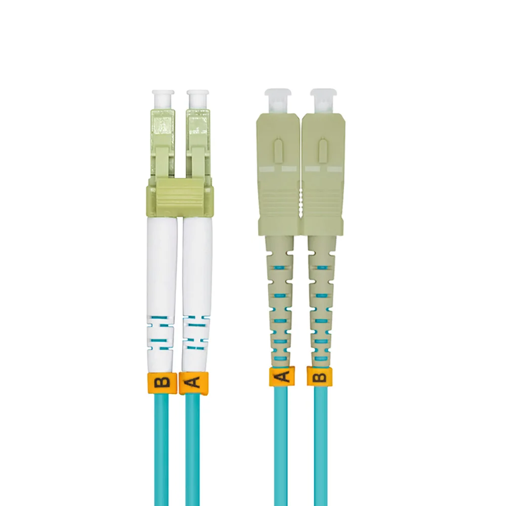 

15 Meters Indoor Armored LC-SC Duplex 10 Gigabit 50/125 Multi-mode Fiber Optical Cable OM3 Aqua 10GB LC to SC Patch Cord Jumper
