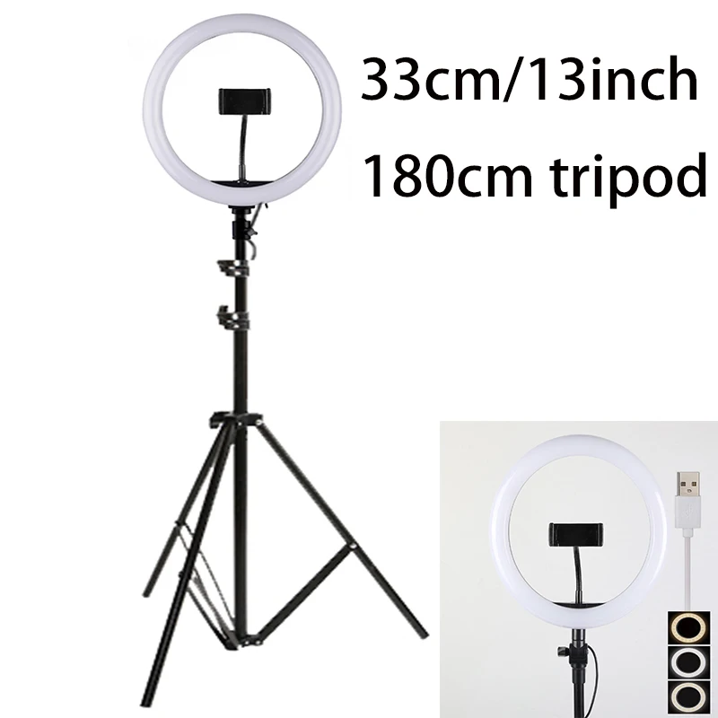 33cmring180cmtripod 10 дюймов, 25 см, USB зарядка, кольцевой светильник для селфи, вспышка, светодиодная камера, телефон, фотосъемка, улучшенная фотография для смартфона, студия VK - Цвет: 33cmring180cmtripod