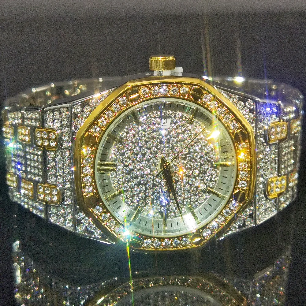 

Missfox Iced Out Watch Men Gold And Silver Luxury Quartz Young Man Watches Stainless Steel Gift Relógio Masculino Fashion Hiphop
