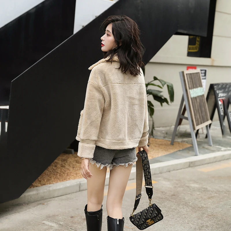 Женская Шуба из овечьей шерсти однотонная короткая шуба зима 2019|Куртки