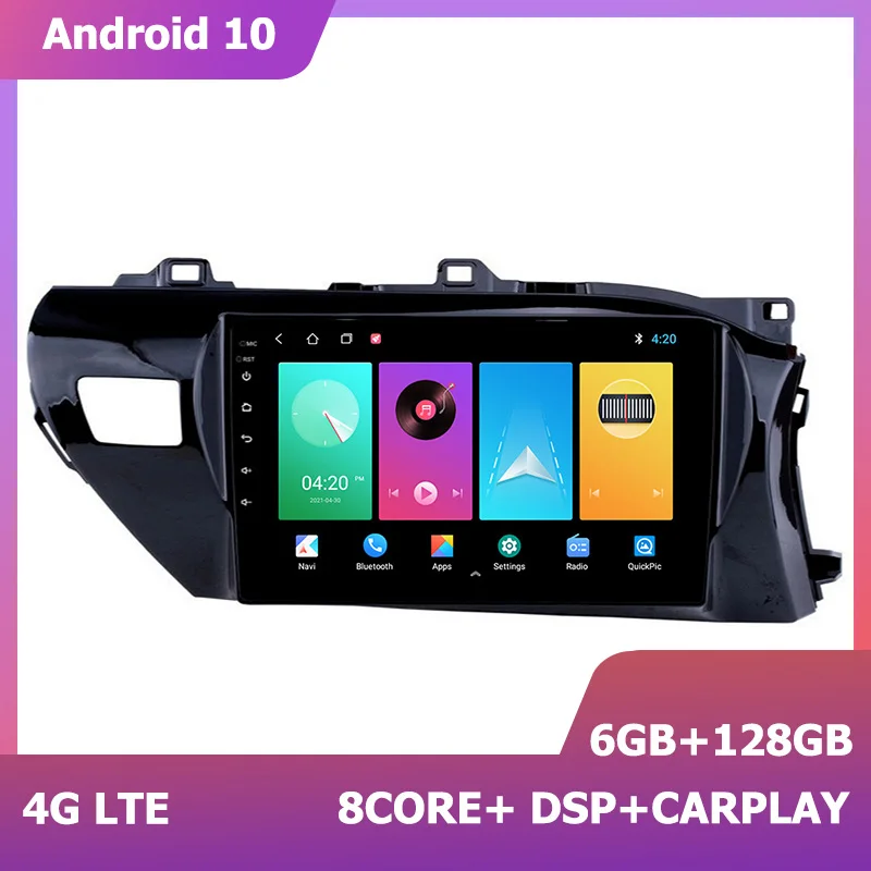 

HIRIOT 10 inch Auto Radio Navigation GPS For RHD Toyota Hilux 2016-2018 carplay Sat Navi 6+128G 1280*720 DSP Multimedia Android