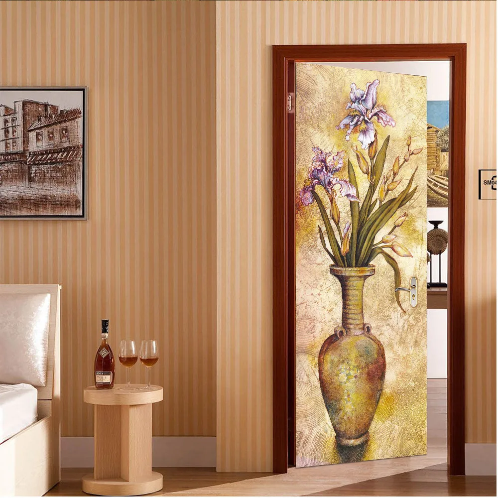 

Creative environmental protection 3D oil painting vase door stickers refurbished self-adhesive bedroom wall stickers