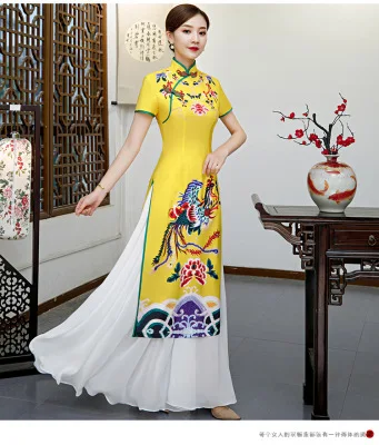 Женское aodai вьетнамское традиционное платье ao dai вьетнамское китайское платье qipao элегантное азиатское платье cheongsam Phoenix qi pao - Цвет: color3