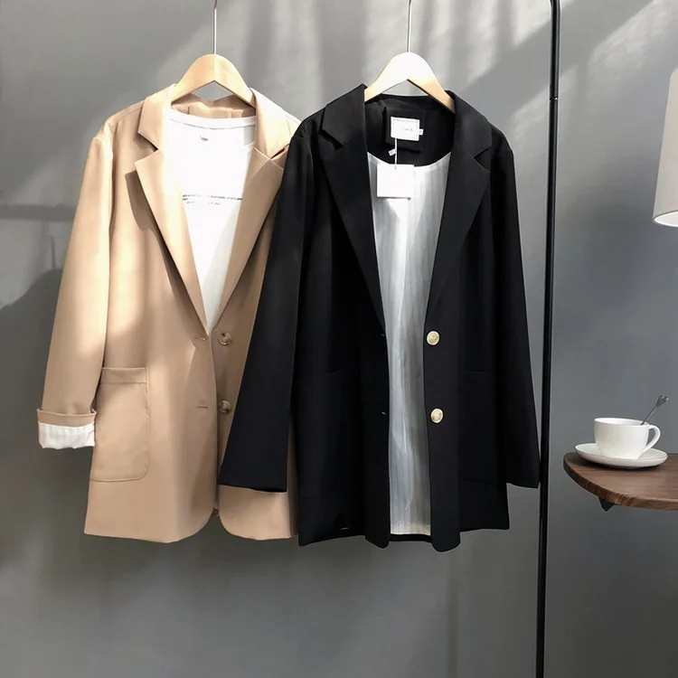 

Осень 2020, Длинный блейзер с отложным воротником, Casaco Feminino, топы для женщин, элегантное пальто, верхняя одежда