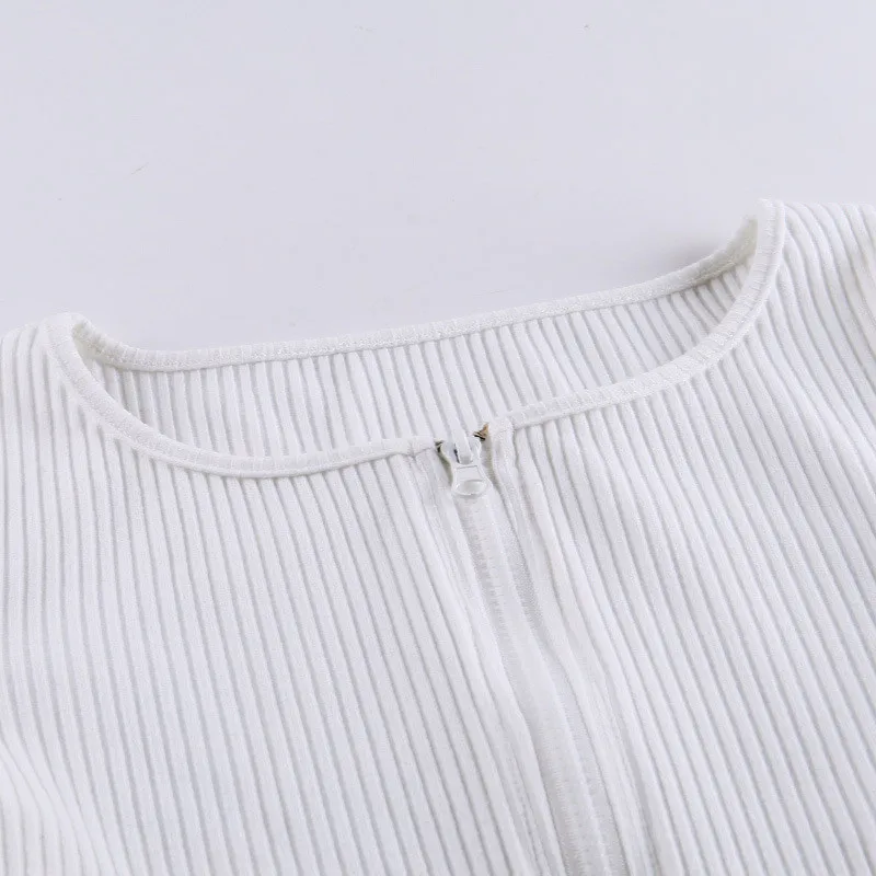 

Summer Slim V Neck T Shirt Women Sexy Zipper Crop Top Short Sleeve Split Cardigan Solid Stretch Club Tops Streetwear Clothing