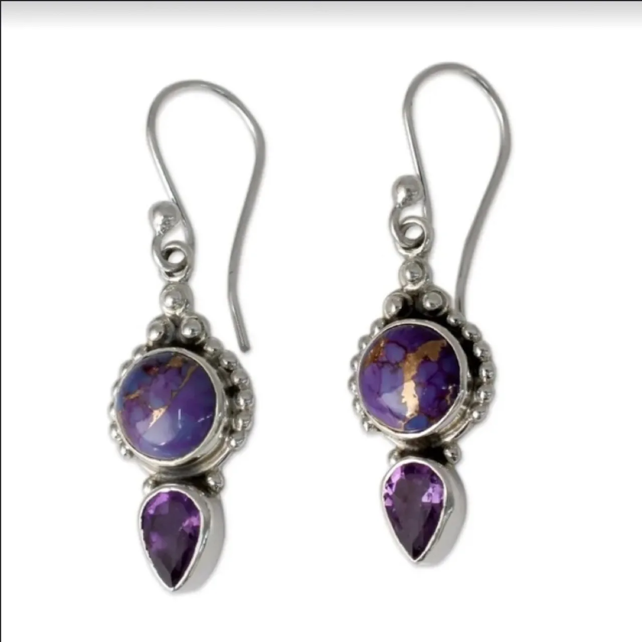 Винтажные круглые висячие серьги из натурального аметиста для женщин фиолетовые