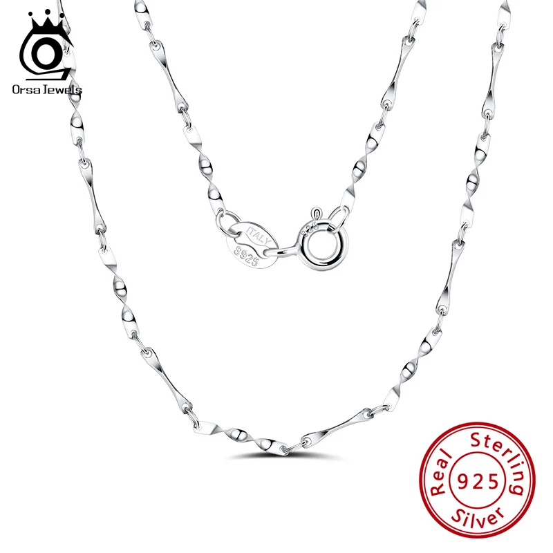 

ORSA JEWELS Italian 925 Sterling Silver 1.0mm Twisted Link Chain Necklace 18'' 45cm Length Essential Chain for Pendant SC05