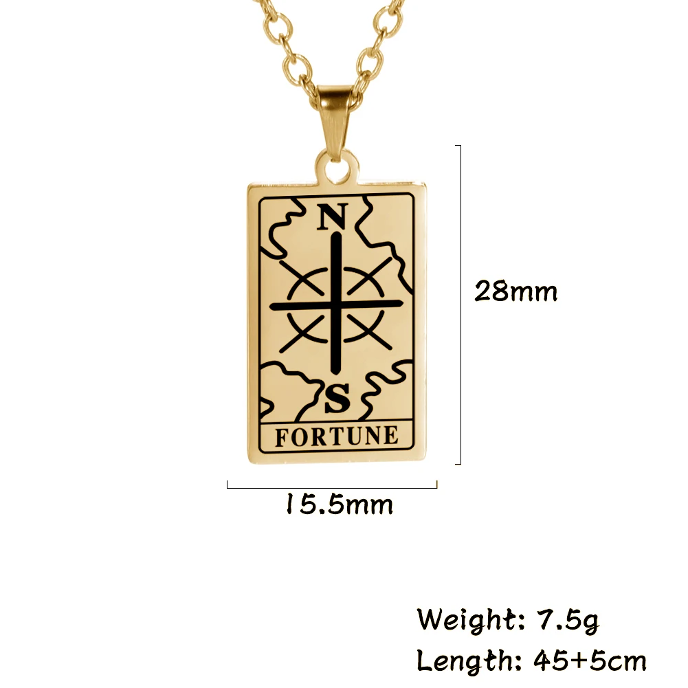 

100% Stainless Steel Tarot Cards Pendant Necklace for Women Men Square Amulet Charms Tarot Sigil Punk Viking Goth Chain Jewelry