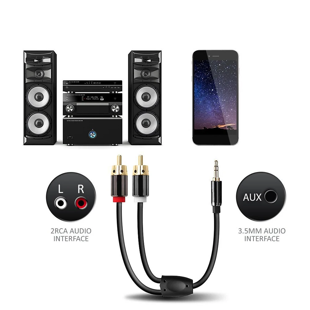 

1m/2m 3.5mm Jack Aux to 3.5-2RCA Audio Video Cable Stereo Y Splitter Cable AV Adapter 2-RCA Cord Wire 28AWG