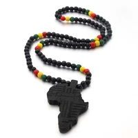 voq new arrival africa map necklace for men and women wooden pendant bead string necklace hip hop jewelry
