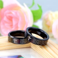 fashion vintage black engraving scripture cross faith christian men and women ring party jewelry easter good friday gift
