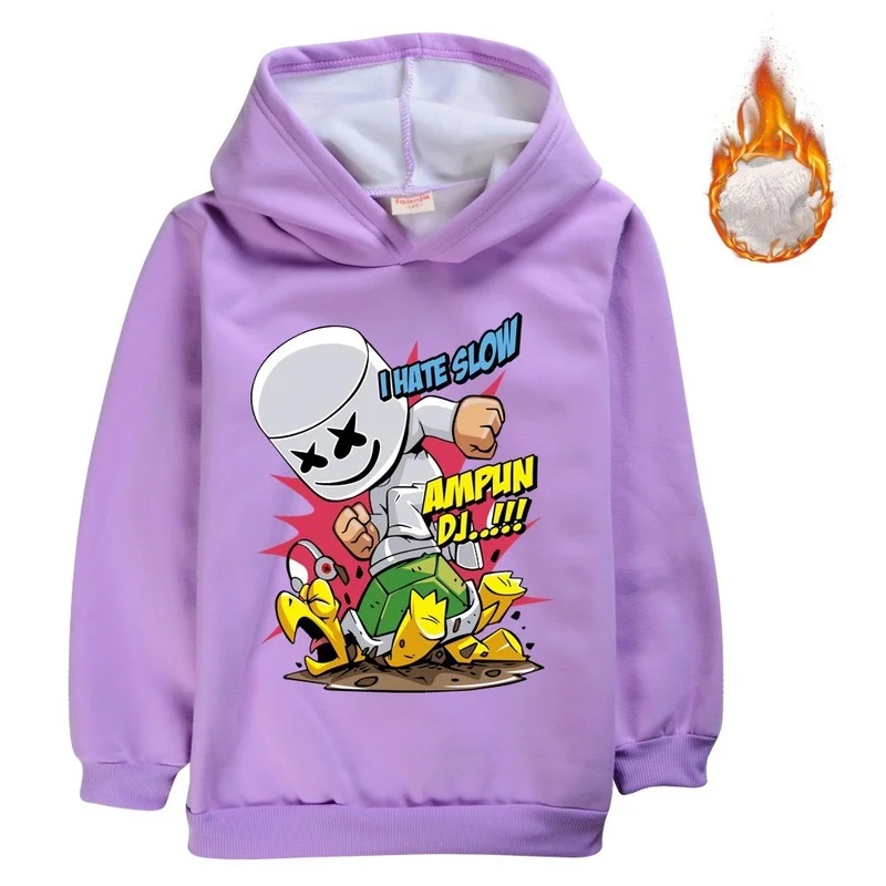 Свитшот с капюшоном для мальчиков и девочек Свободный пуловер DJ Marshmello на