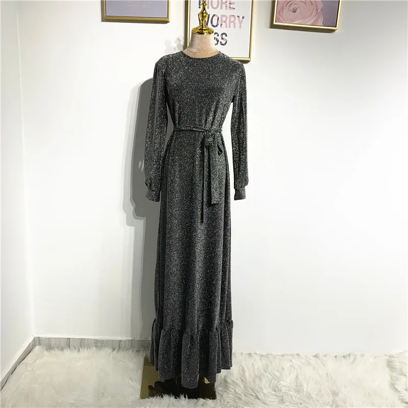 

WEPBEL Dress Full Sleeve Women Long Maxi Fashion Ruffles Ankle Length Muslim Solid Color Elegant High Waist Abaya New