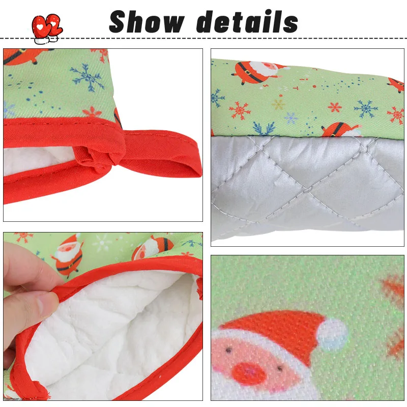 

2pcs/set Christmas Style Oven Mitts Baking Anti-Hot Gloves Pad Microwave Oven Kitchen Supplies Christmas New Year Baking Gloves
