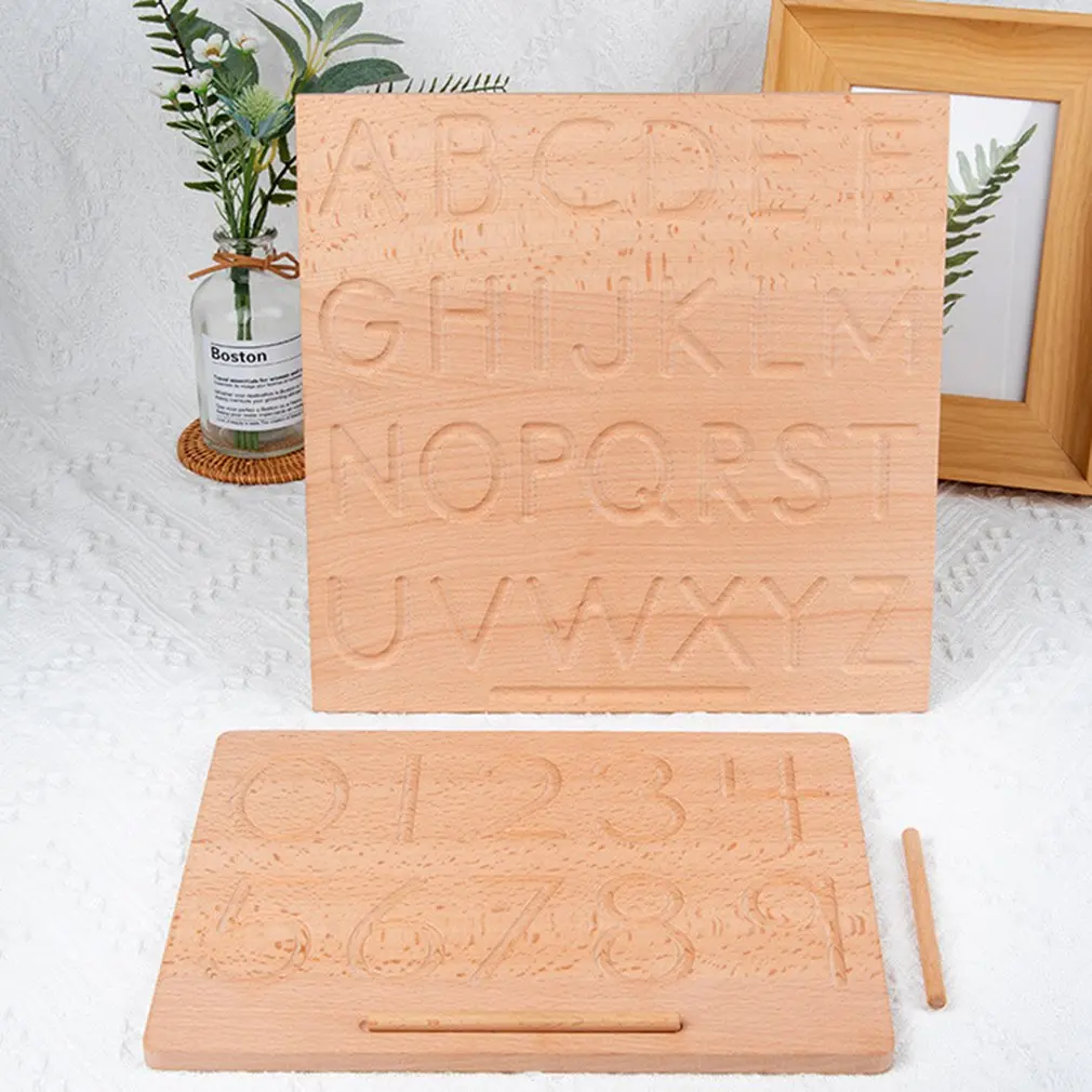 

Деревянная доска для тренировок с буквами двусторонний инструмент для отслеживания букв для обучения обучению АБС развивающая игрушка гол...