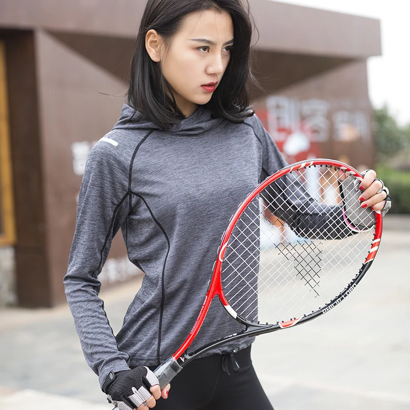 Тонкая спортивная одежда с капюшоном для фитнеса женская футболка спортивные