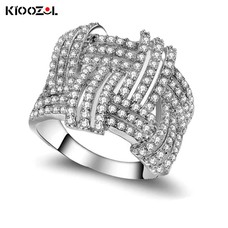 

KIOOZOL Luxury Full Cubic Zirconia Ring Gold Silver Color Cross Hollow Ring For Women Wedding Party Jewelry Accessories 054 KO5