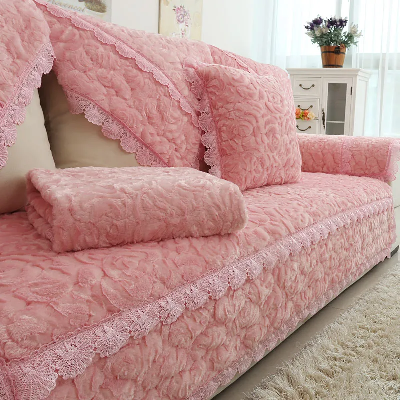 Плюшевый чехол для дивана наволочка однотонная Нескользящая Толстая Подушка