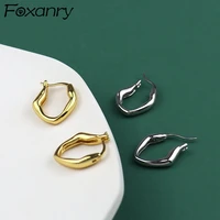 foxanry prevent allergy 925 stamp hoop earrings trend elegant temperament party jewelry irregular u shaped ears buckle
