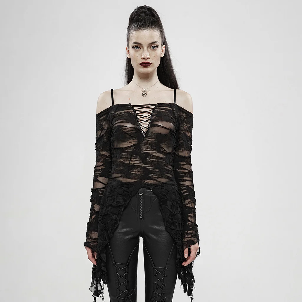 Женская футболка с длинным рукавом в стиле панк черная бабочка глубокий