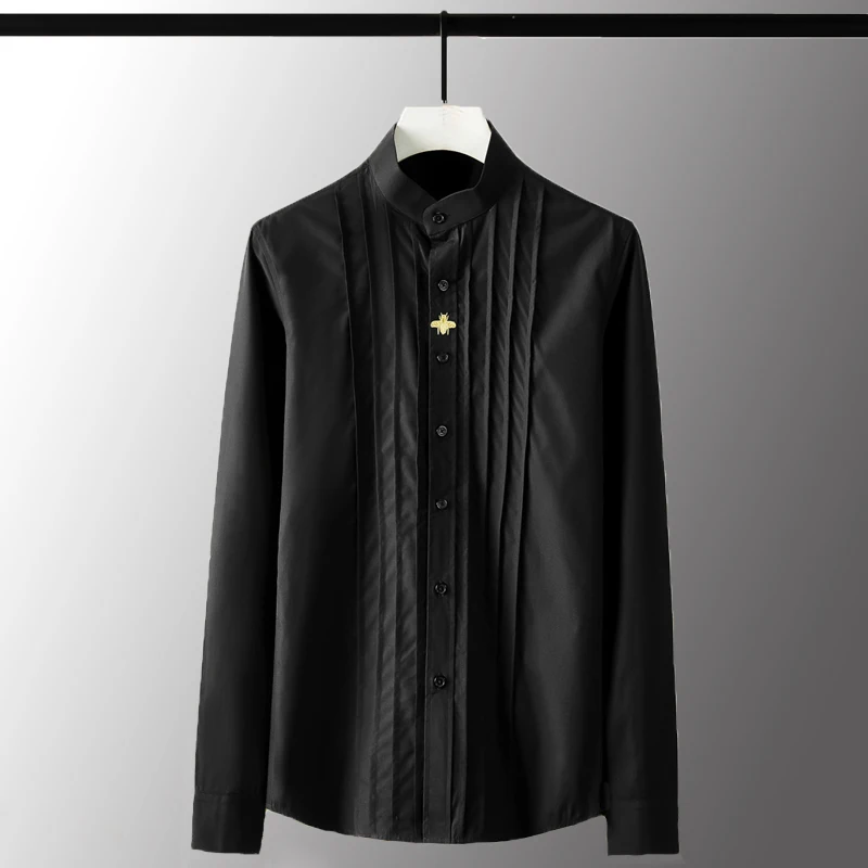 Мужская рубашка Minglu с вышивкой пчела роскошные однотонные мужские строгие