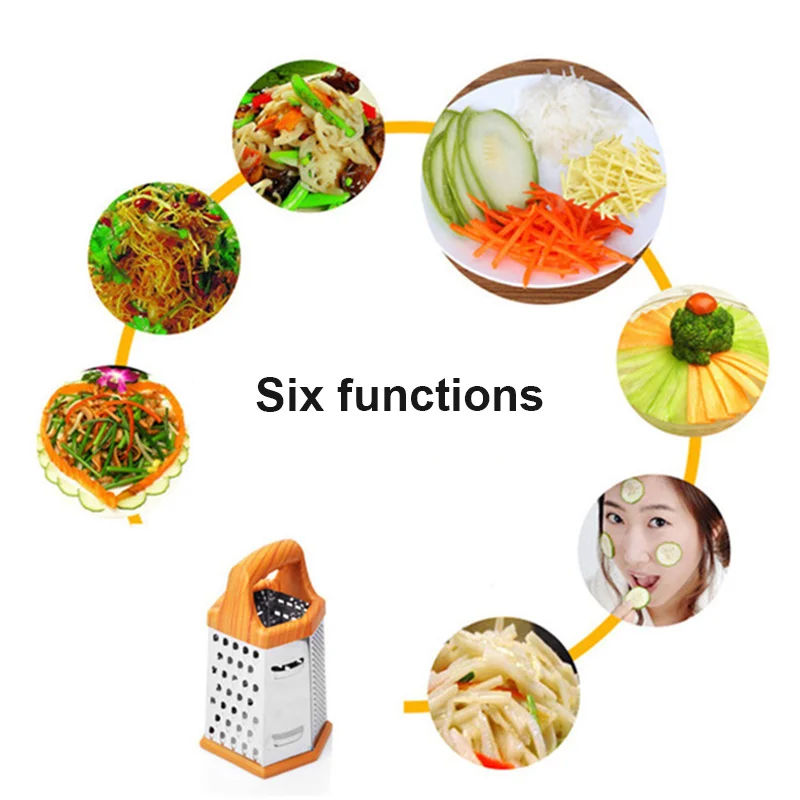 Кухня Нержавеющая сталь 6-гранная коробки терка для овощей резки сыра