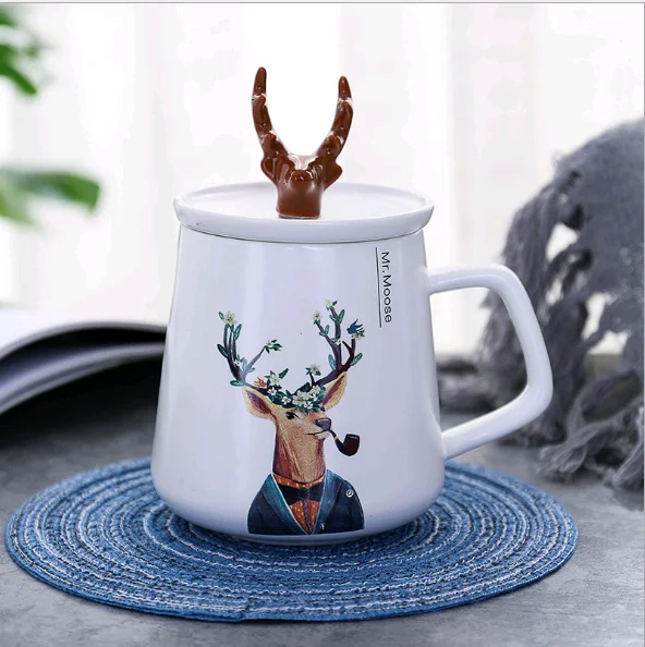 

deer patten ceramic mug cup animal cute patten
